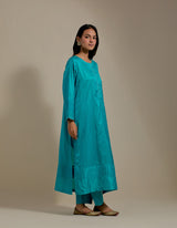 EMBROIDERED TUNIC TROUSER SET- TURQUOISE BLUE