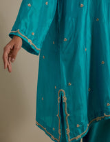 EMBROIDERED TUNIC TROUSER SET- TURQUOISE BLUE