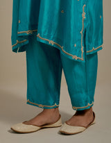 EMBROIDERED TUNIC TROUSER SET- TURQUOISE BLUE