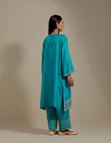 EMBROIDERED TUNIC TROUSER SET- TURQUOISE BLUE