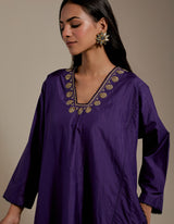 EMBROIDERED TUNIC TROUSER SET- PURPLE