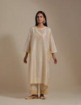 EMBROIDERED TUNIC TROUSER SET- CHAMPAGNE