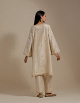 EMBROIDERED TUNIC TROUSER SET- CHAMPAGNE