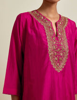 EMBROIDERED TUNIC TROUSER SET- FUSCHIA