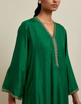 EMBROIDERED TUNIC TROUSER SET- GREEN/FUSCHIA