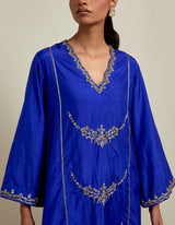 EMBROIDERED TUNIC TROUSER SET- COBALT BLUE/IVORY
