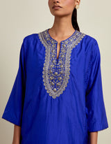 EMBROIDERED TUNIC TROUSER SET- COBALT BLUE