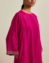 EMBROIDERED TUNIC TROUSER SET- FUSCHIA