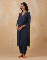 EMBROIDERED TUNIC TROUSER SET- NAVY NOIR