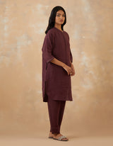 EMBROIDERED TUNIC TROUSER SET- PLUM NOIR