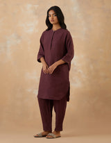 EMBROIDERED TUNIC TROUSER SET- PLUM NOIR