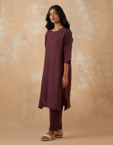 EMBROIDERED TUNIC TROUSER SET- PLUM NOIR