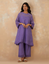 EMBROIDERED TUNIC TROUSER SET- LAVENDAR