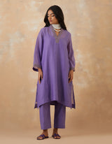 EMBROIDERED TUNIC TROUSER SET- LEVENDAR