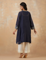 EMBROIDERED TUNIC TROUSER SET- NAVY NOIR/VANILLA