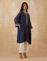 EMBROIDERED TUNIC TROUSER SET- NAVY NOIR/VANILLA