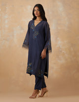 EMBROIDERED TUNIC TROUSER SET- NAVY NOIR