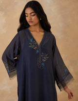 EMBROIDERED TUNIC TROUSER SET- NAVY NOIR