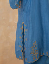 EMBROIDERED TUNIC TROUSER SET- BLUEBELL