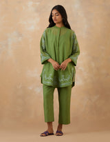 EMBROIDERED TUNIC TROUSER SET- MATCHA