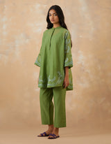EMBROIDERED TUNIC TROUSER SET- MATCHA