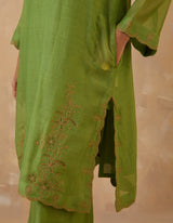 EMBROIDERED TUNIC TROUSER SET- MATCHA
