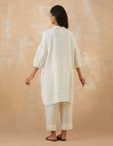 EMBROIDERED TUNIC TROUSER SET- VANILLA
