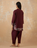 EMBROIDERED TUNIC TROUSER SET- PLUM NOIR
