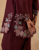 EMBROIDERED TUNIC TROUSER SET- PLUM NOIR