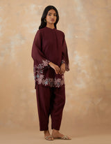 EMBROIDERED TUNIC TROUSER SET- PLUM NOIR