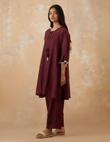 EMBROIDERED TUNIC TROUSER SET- PLUM NOIR