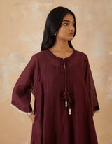 EMBROIDERED TUNIC TROUSER SET- PLUM NOIR