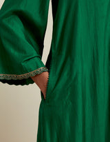 EMBROIDERED TUNIC TROUSER SET- GREEN/FUSCHIA