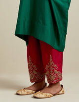 EMBROIDERED TUNIC TROUSER SET- GREEN/FUSCHIA