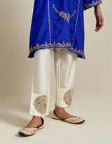 EMBROIDERED TUNIC TROUSER SET- COBALT BLUE/IVORY