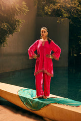 SILK VELVET EMBROIDERED SET- HOT PINK
