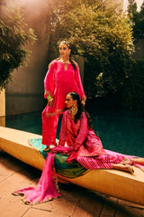 SILK VELVET EMBROIDERED SET- HOT PINK