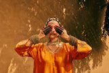 HAND-EMBROIDERED TUNIC & PANTS SET- BURNT ORANGE