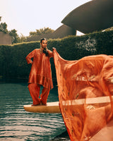 EMBROIDERED TUNIC TROUSER SET- BURNT ORANGE