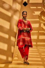 EMBROIDERED TUNIC TROUSER SET- RED