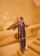 EMBROIDERED TUNIC TROUSER SET- PURPLE
