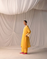 EMBROIDERED TUNIC TROUSER SET-MANGO YELLOW