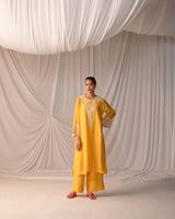 EMBROIDERED TUNIC TROUSER SET-MANGO YELLOW