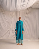 EMBROIDERED TUNIC TROUSER SET- TURQUOISE BLUE