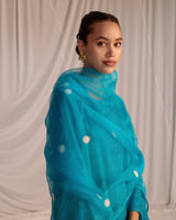 EMBROIDERED TUNIC TROUSER SET- TURQUOISE BLUE