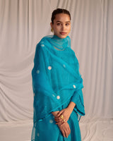 EMBROIDERED TUNIC TROUSER SET- TURQUOISE BLUE
