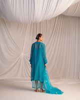 HAND EMBROIDERED DUPATTA- TURQUOISE BLUE