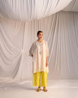 EMBROIDERED TUNIC TROUSER SET- CHAMPAGNE/LIME GREEN
