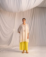 EMBROIDERED TUNIC TROUSER SET- CHAMPAGNE/LIME GREEN