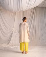 EMBROIDERED TUNIC TROUSER SET- CHAMPAGNE/LIME GREEN